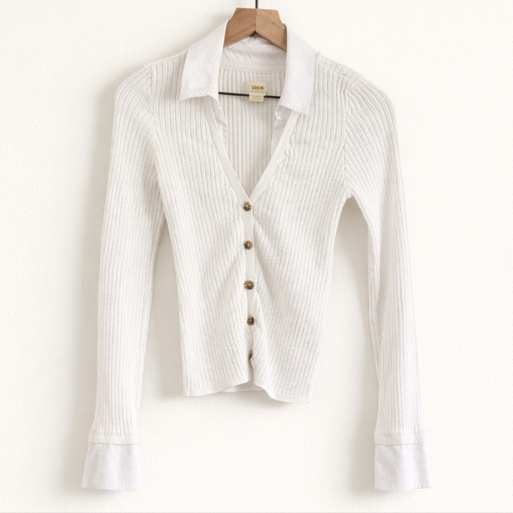 Maeve by Anthropologie Ribbed Collared Cardigan White Button‎ Front Size Small